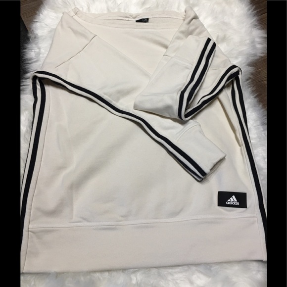 adidas Off the shoulder boat neck three stripe tunic sweatshirt Small Cream - Picture 2 of 6